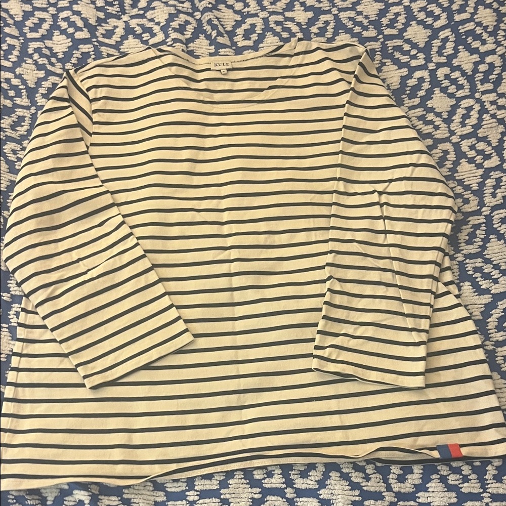 KULE Navy and Cream Striped Long Sleeve Tee